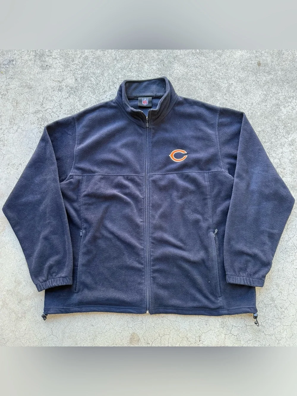 Vintage CHICAGO BEARS NFL Football Embroidered Full Zip Fleece Navy Blue Jacket